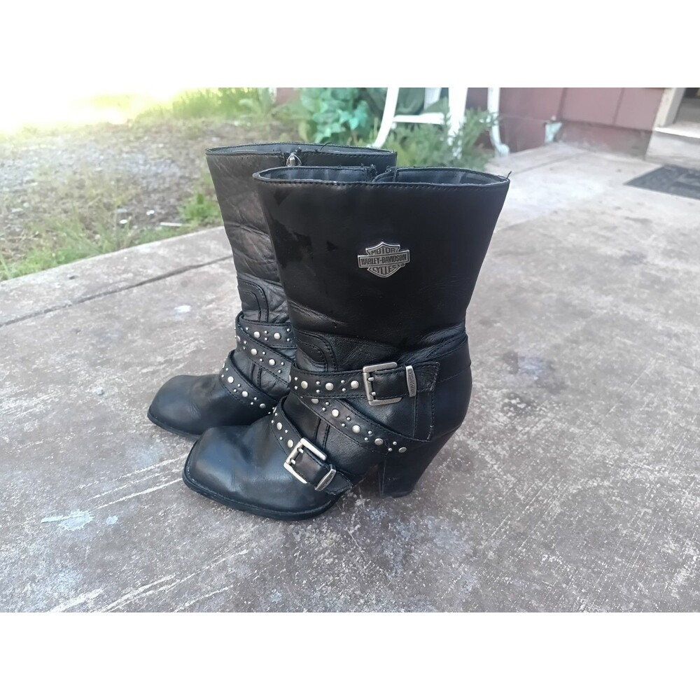 Harley Davidson Boots Women 6.5 Black Leather Motorcycle Biker Riding Moto Buckl
